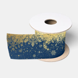 Marine-Blau-und Goldweihnachtsschneeflocken Satinband