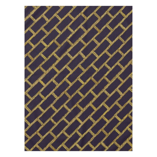 Marine-Blau und Goldziegelstein-Muster Tischdecke (Vorderseite)