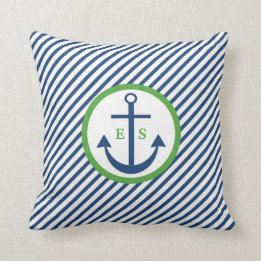 Marine-Blau-und Grün-Anker-Monogramm-Kissen Kissen