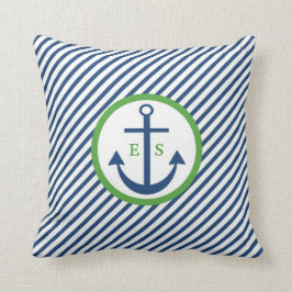 Marine-Blau-und Grün-Anker-Monogramm-Kissen Kissen