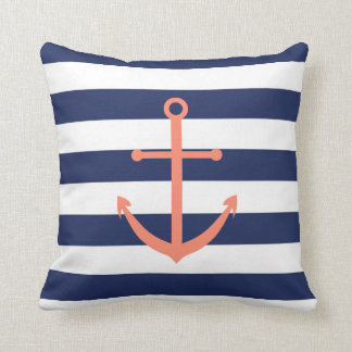 Marine-Blau und Korallen-Anker-Kissen Kissen