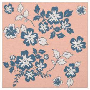 Marine-Blau und korallenrotes Blumenmuster Stoff