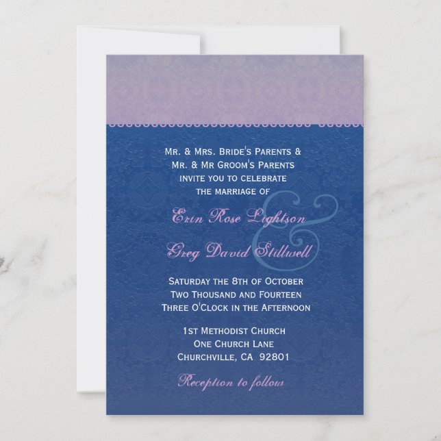 Marine-Blau und lila Spitze, die F328 Wedding sind Einladung (Vorderseite)