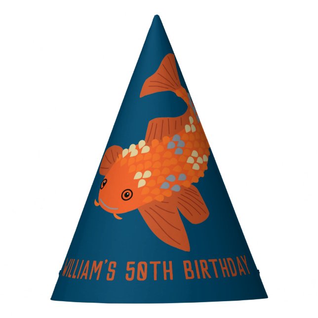 Marine-Blau und Orange Koi Fische Partyhütchen (Vorderseite)
