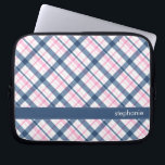 Marine-Blau und rosa kariertes Muster Laptopschutzhülle<br><div class="desc">.</div>