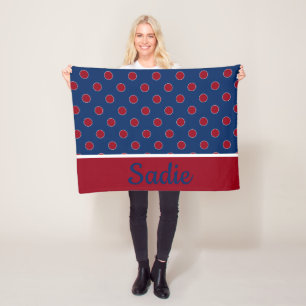 Marine-Blau-und Rot-Polka-Punkt personalisiert Fleecedecke