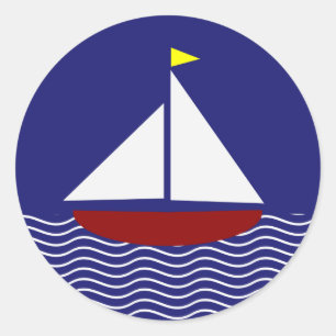 Marine-Blau-und Rot-Segelboot-Entwurf Runder Aufkleber