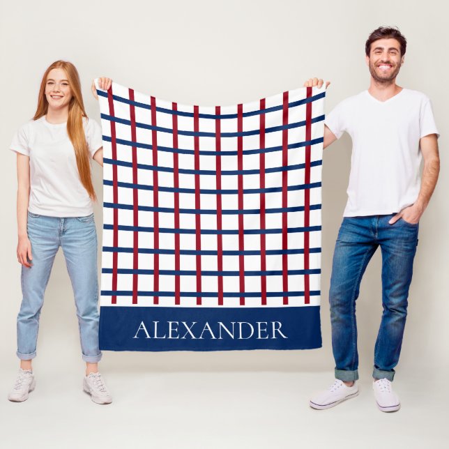 Marine-Blau und rotes kariertes auf weißem Fleecedecke (Beispiel)