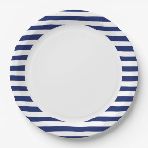 Marine-Blau-und Weiß-Streifen-Muster Pappteller