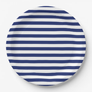 Marine-Blau-und Weiß-Streifen-Muster Pappteller