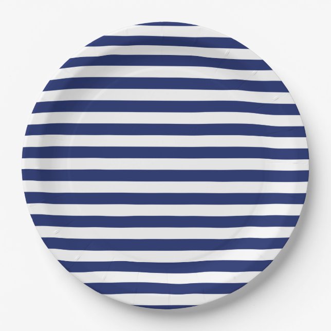 Marine-Blau-und Weiß-Streifen-Muster Pappteller (Vorderseite)