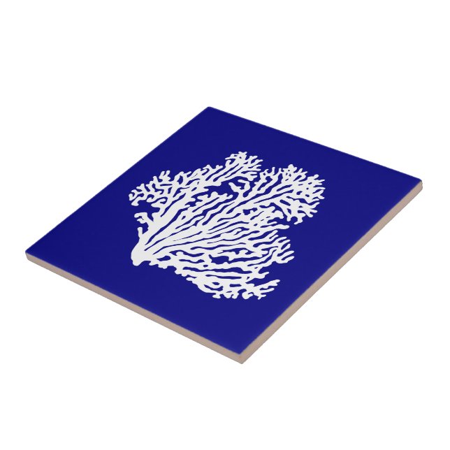 Marine-Blau-und weißeküstendekor-Koralle Fliese (Seite)
