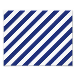 Marine-Blau-und weißesdiagonales Streifen-Muster Fotodruck