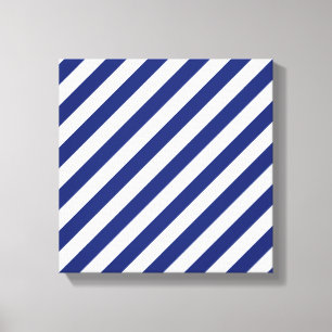 Marine-Blau-und weißesdiagonales Streifen-Muster Leinwanddruck