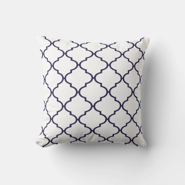 Marine-Blau-und weißesklassisches Quatrefoil Kissen (Vorderseite)