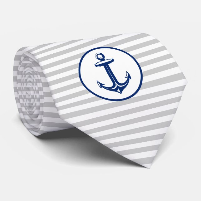 Marine-Blau-Weiß-Anker Krawatte (Gerollt)