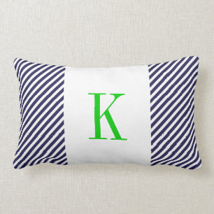 Marine-Blau-Weiß Stripes grünes Monogramm Lendenkissen