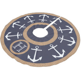 Marine-Blau-weiße Anker und Seil-Seemonogramm Polyester Weihnachtsbaumdecke