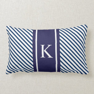 Marine-Blau-weiße Streifen u. Monogramm Lendenkissen