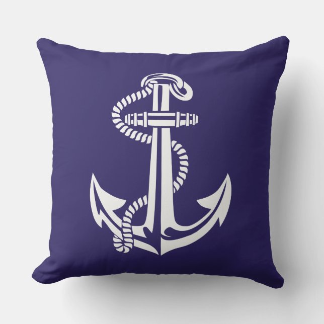 Marine-Blau-weißer Anker nautisch Kissen (Vorderseite)