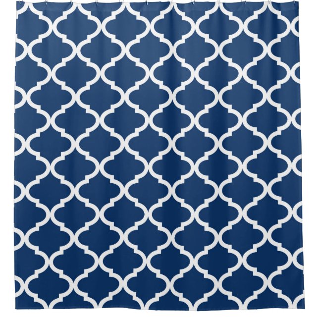 Marine-Blau weißer Quatrefoil Gitter-Duschvorhang Duschvorhang (Vorderseite)