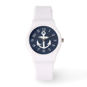 Marine-Blau-/weißerseeanker w/Numbers Armbanduhr