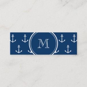 Marine-Blau-weißes Anker-Muster, Ihr Monogramm Mini Visitenkarte