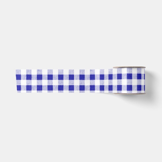 Marine-Blau-weißes Gingham-Muster Satinband (Vorderseite)