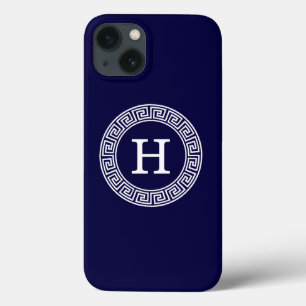 Marine-Blau weißes griechisches SchlüsselRnd iPhone 13 Hülle