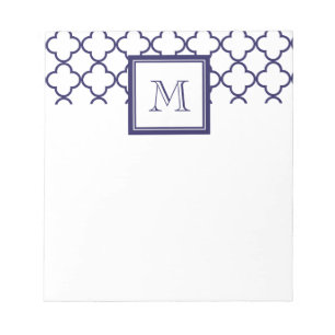 Marine-Blau, weißes Quatrefoil Ihr Monogramm Notizblock