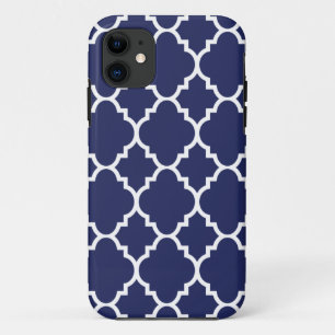 Marine-Blau weißes Quatrefoil Marokkaner-Muster Case-Mate iPhone Hülle