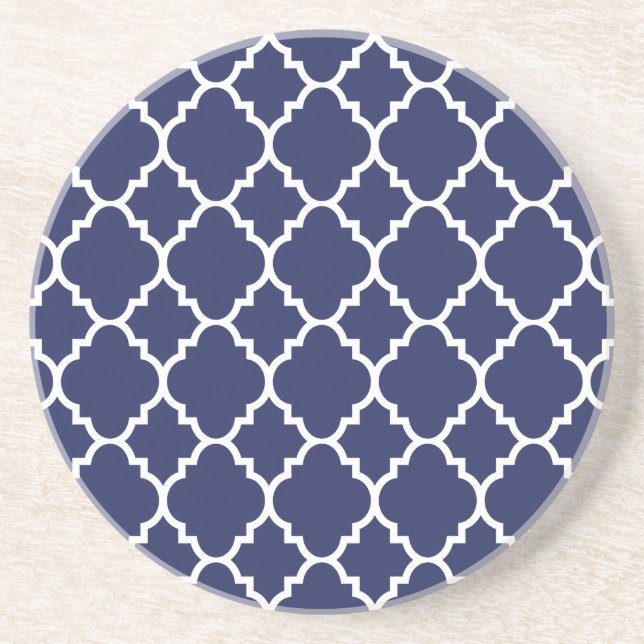 Marine-Blau weißes Quatrefoil Marokkaner-Muster Sandstein Untersetzer (Vorne)