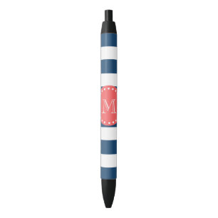 Marine-Blau-weißes Streifen-Muster, korallenrotes Kugelschreiber