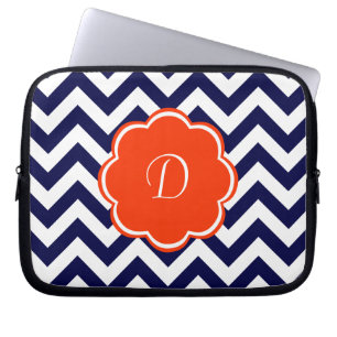 Marine-Blau-Zickzack Monogramm Laptopschutzhülle