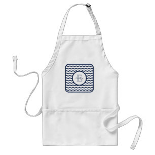 Marine-Blau-Zickzack Monogramm Schürze