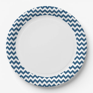 Marine-Blau-Zickzack Stripes Zickzack Muster Pappteller