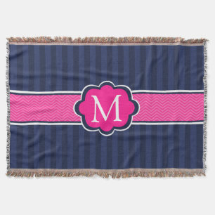 Marine-blaue Streifen-Pink-Gewohnheits-Monogramm Decke