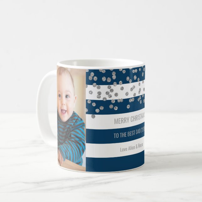 Marine-blaue Streifen-silbernes Foto-bestes Kaffeetasse (Vorderseite Links)