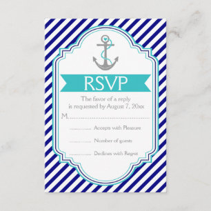 Marine bleu, ancre aqua mariage nautique RSVP