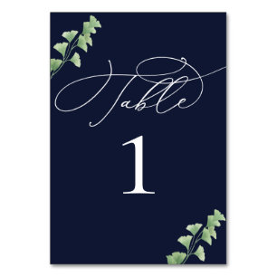 Marine Bleu Aquarelle Vert Mariage Numéro de table