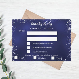 Marine bleu argenté menu choix mariage RSVP