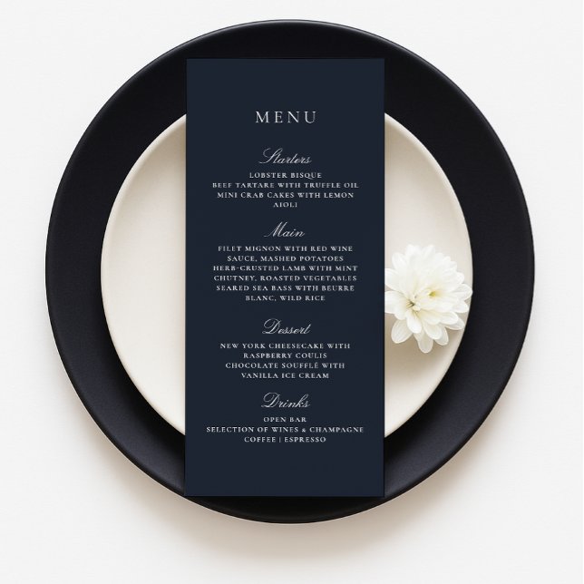 Marine Bleu Automne Hiver Élégant Menu Mariage (Créateur téléchargé)