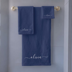 Marine Bleu Blanc moderne Script Girl Monogramme N