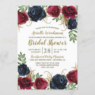 Marine Bleu Bourgogne automne nuptiale Invitations