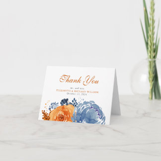 Marine Bleu Brûlé Orange Chute Floral Merci