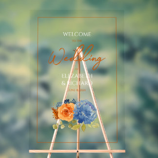 Marine Bleu Brûlé Orange Floral Mariage de automne