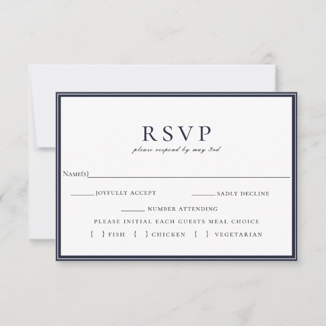 Marine Bleu Cadre Blanc Mariage RSVP Meal Choice (Devant)