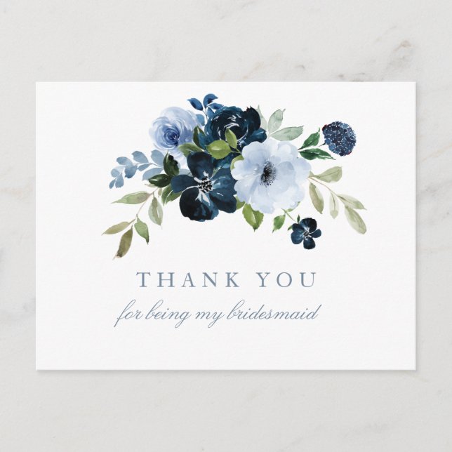 Marine & bleu clair floral merci carte Bridesmaid (Devant)