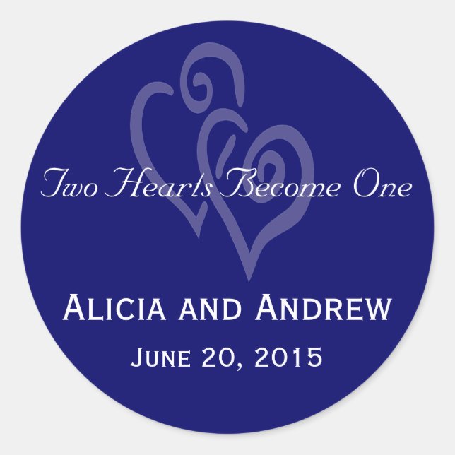 Marine Bleu Coeurs blancs Mariage Faveur Stickers (Devant)