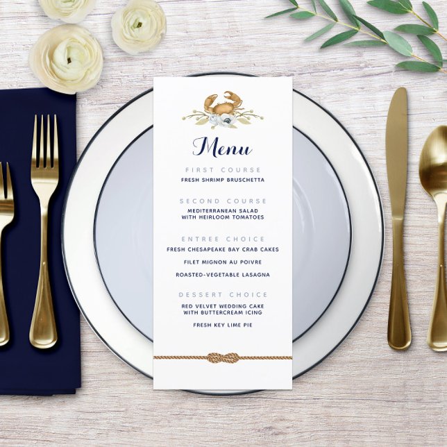 Marine Bleu et blanc Mariage côtier marin Menu 🦀 (Navy Blue & White Nautical Coastal Wedding Menu Navy Blue & White Nautical Coastal Wedding Menu 🦀
)